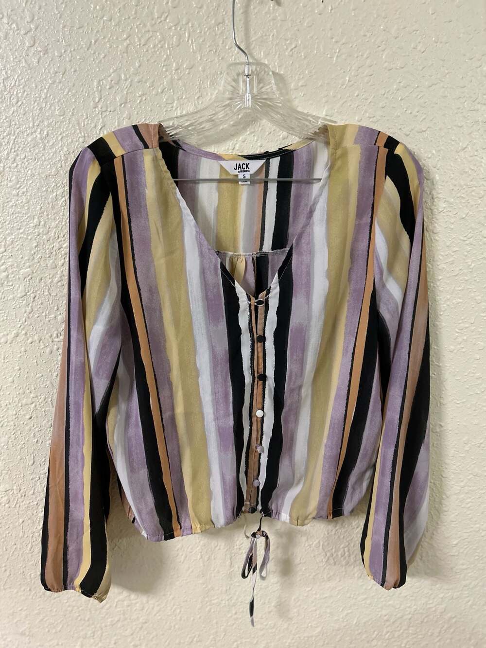 Jack by BB Dakota Long Sleeve Button-Front Striped Tie-Hem Blouse
